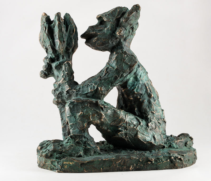 Detail a: Jörg Immendorff, 1945-2007, Alter Ego - Das andere Ich, 1995, zweiteilige Bronzeskulptur mit grünlicher Patina, Innenflächen Bronze poliert, ...
