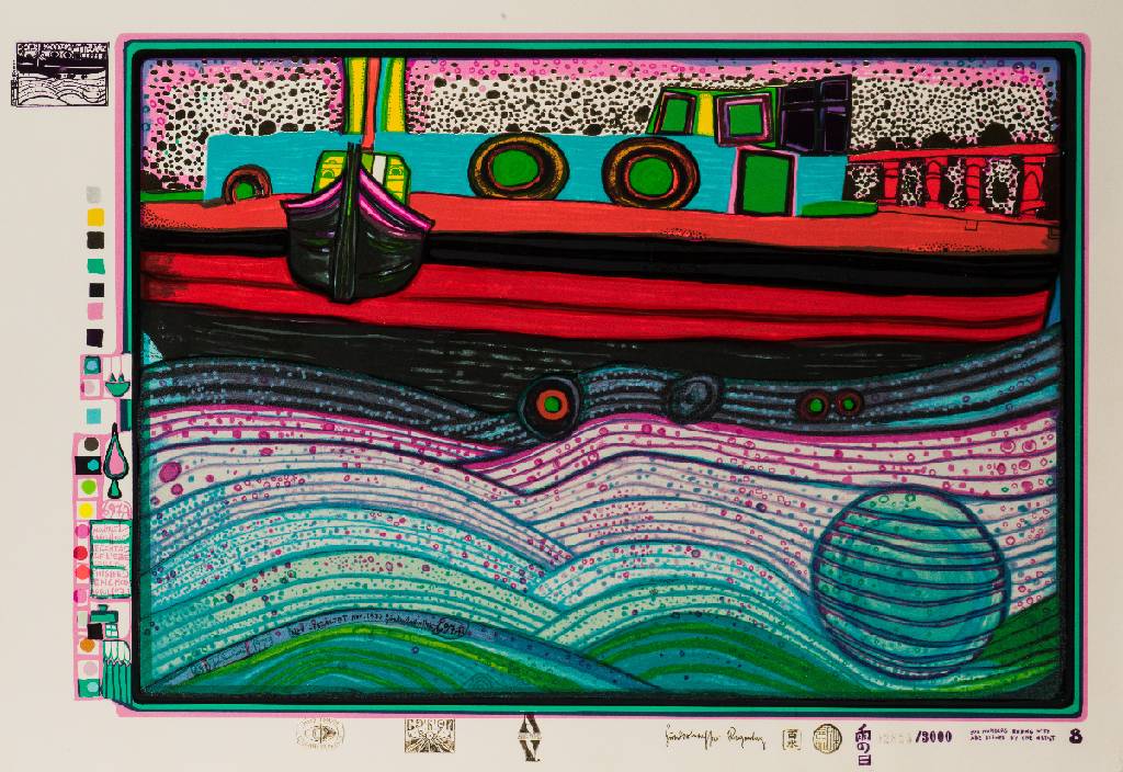 Friedensreich Hundertwasser, 1928-2000, Regentag auf Liebe Wellen, Farbserigraphie, Blatt 8 der Regentagmappe, drucksign., num. 2825/3000, WVZ-Nr. ...
