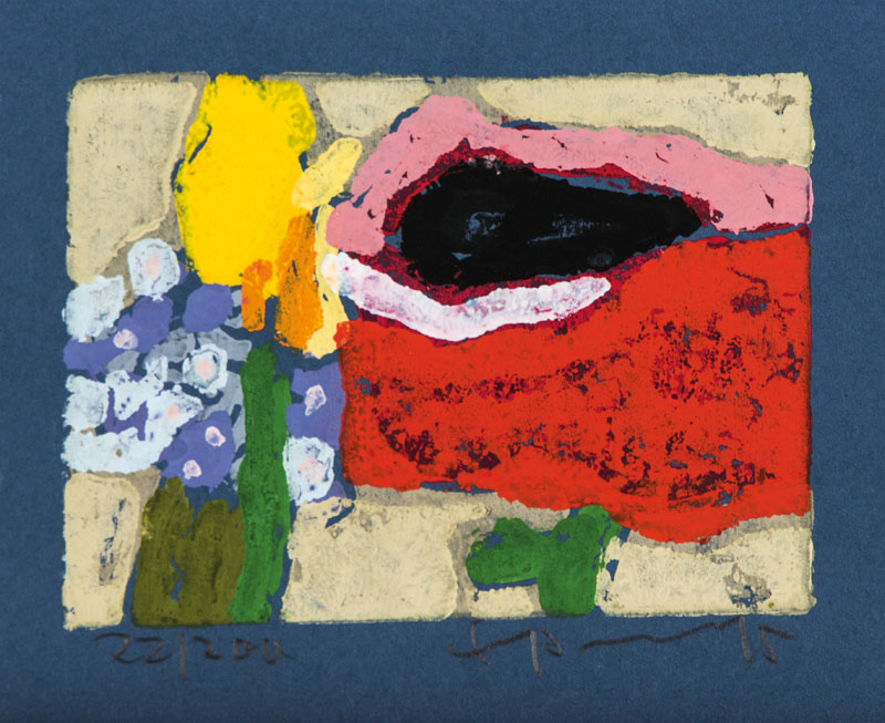 Klaus Fussmann, geb. 1938, Mohn, Tulpe, Vergissmeinnicht, Farblinolschnitt, handsign., num. 19/200, ca. 12x14,5 cm