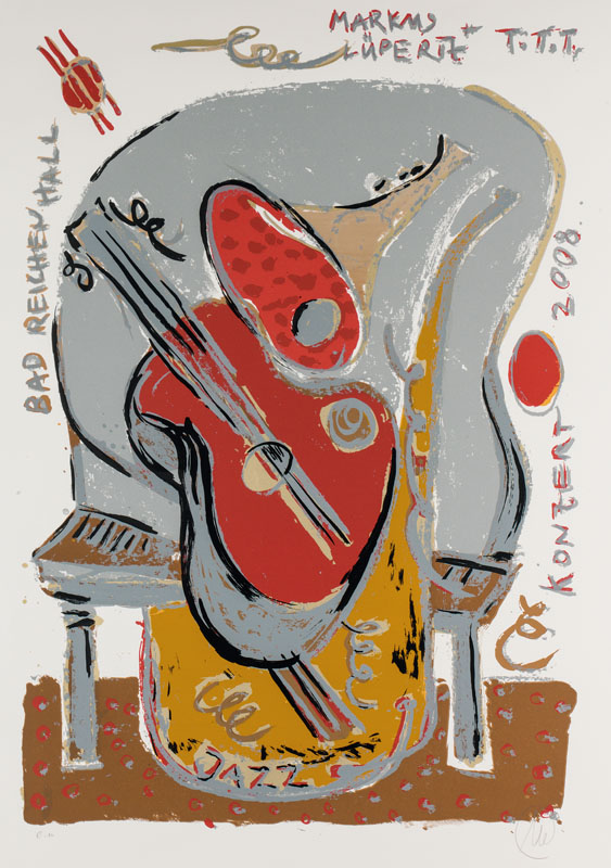 Markus Lüpertz, geb. 1941, Konzert Bad Reichenhall, 2008, Farbserigraphie auf Bütten, sign., num. e.a., Blattgr. ca. 106x77 cm