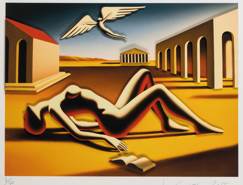 Mark Kostabi, geb. 1960, Embracing the Divine, 3D-Lithografie, handsign., dat. 2015, num. 2/50, Motiv ca. 38x50 cm