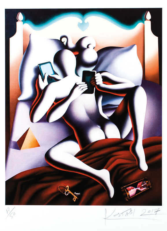 Mark Kostabi, geb. 1960, A matter of time, Farbserigraphie, handsign., dat. 2017, num. 12/50, ca. 56x54,5 cm