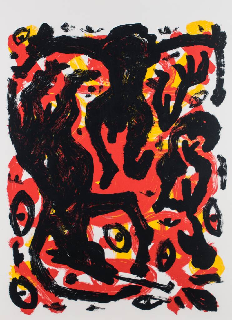 A. R. Penck, 1939-2017, Konzert, Farbserigraphie zur Ausstellung 1949 Köln, Blattgr. 89,5x65,5 cm, unter Glas gerahmt
