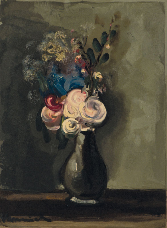 Maurice de Vlaminck, 1876-1958, Les roses pompom, Farbholzschnitt aus Les heures claires, drucksign., Druck von Raymont Jacquet Paris 1960, Blattgr. ...