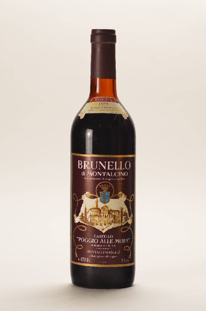 12 Flaschen 1975 Brunello di Montalcino Riserva alle Mura, je ca. 75 cl, 13 % Vol., Füllstände: top shoulder und into neck, unverkostet, Etiketten ...