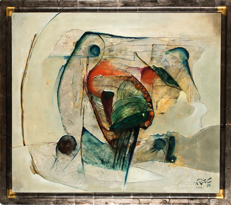 Detail a: Herbert Finsterer, 1930-2000, Öl und Blattgold auf Lwd, signiert, dat. (19)98, ca. 83x90 cm, Künstlerrahmen