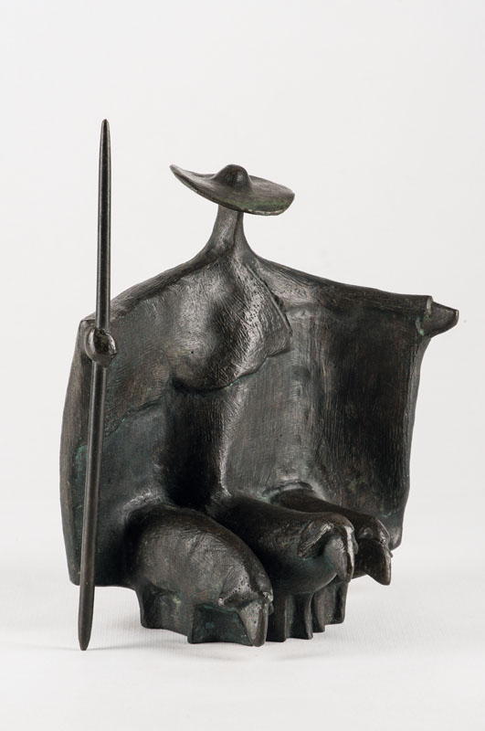 Wolfgang Kreutter, 1924-1989 Siegen, Stehender Schäfer, Bronzeskulptur aus der Serie "Hirten 1982", Rotbronzeguss patiniert, monogr. WK, ...