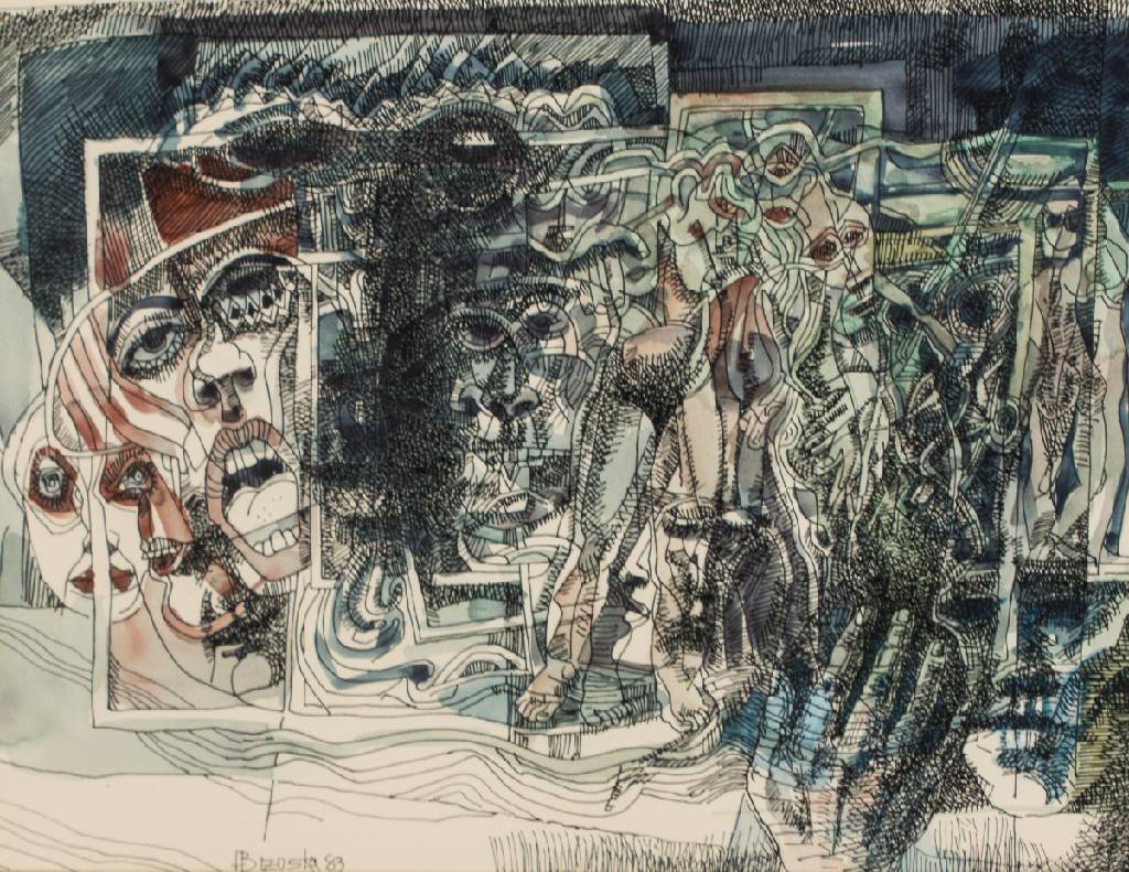 Heinz Brzoska, 1942 - 2015 Ludwigshafen, Aquarell/Tuschezeichnung, sign., dat. 1983, Blattgr. 42x50 cm, unter Glas gerahmt