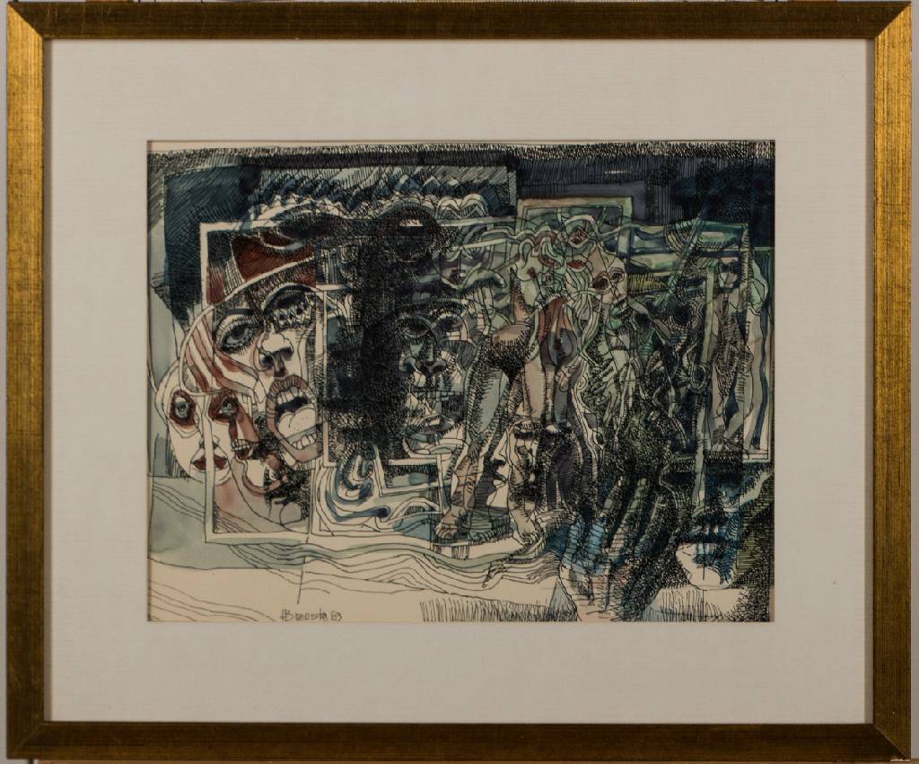 Detail a: Heinz Brzoska, 1942 - 2015 Ludwigshafen, Aquarell/Tuschezeichnung, sign., dat. 1983, Blattgr. 42x50 cm, unter Glas gerahmt