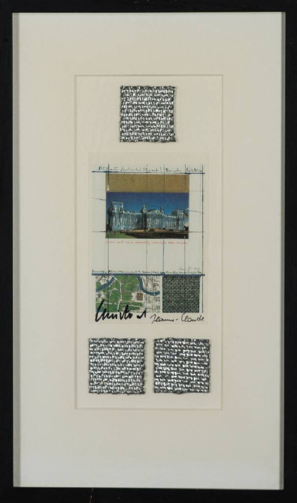 Detail a: Christo und Jeanne Claude, Konvolut aus 3 Offset-Lithografien, je von beiden Künstlern handsign., darunter je 3 Teile a 5x5 cm des zur Verhüllung ...