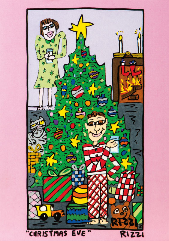 James Rizzi, 1950-2011, 5 Postkarten mit Weihnachtsmotiven, je handsign., je ca. 16x11,5 cm