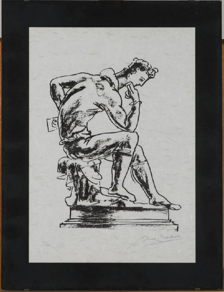 Arno Breker, 1990-1991, Sitzender Denker, Lithographie, handsigniert, num. 69/250, Blattgr. ca. 59x45 cm