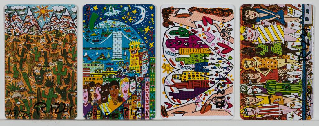 James Rizzi, 1950-2011, Konvolut aus 4 Telefonkarten, je handsign., num., Auflage 500Exemplare, je ca.8,5x5,5 cm