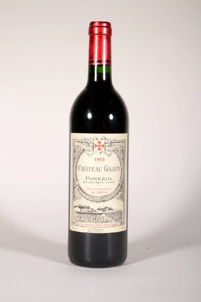 12 Flaschen 1993 Chateau Gazin, Pomerol, je ca. 75 cl, 12,5 % Vol., Füllstände: je ca. into neck, unverkostet, gute Erhaltungszustände, Kapseln ...