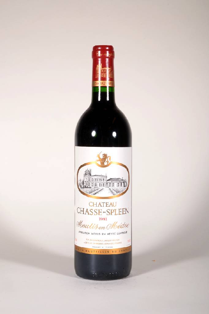 12 Flaschen 1991 Chateau Chasse Spleen, Moulis en Médoc, je ca. 75 cl, 13% Vol., Füllstände: je ca. into neck, unverkostet, sehr gute ...