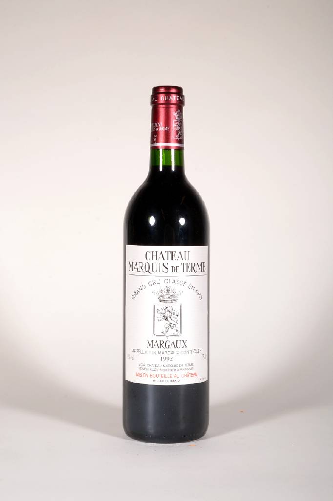 12 Flaschen 1992 Chateau Marquis de Terme, Margaux, Grand Cru Classé, je ca. 75 cl, 12% Vol., Füllstände: je ca. into neck, unverkostet, gute ...