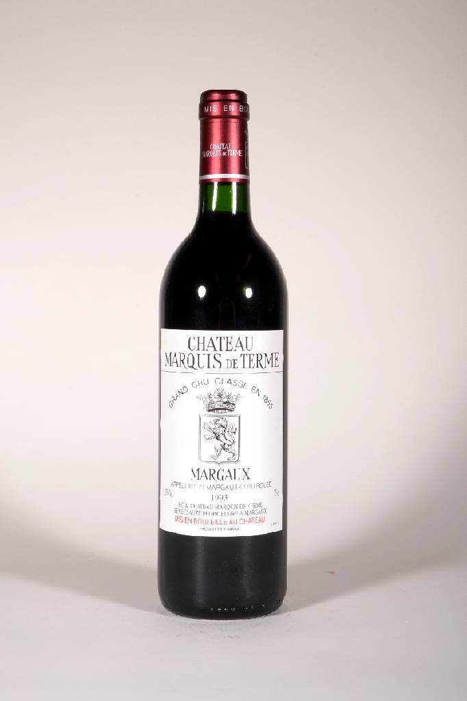 12 Flaschen 1993 Chateau Marquis de Terme, Margaux, Grand Cru Classé, je ca. 75 cl, 12% Vol., Füllstände: je ca. into neck, unverkostet, sehr gute ...