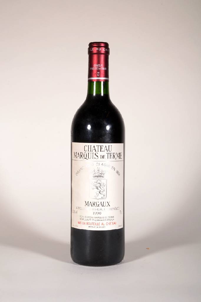 2 Flaschen 1990 Marquis de Terme, Margaux, Grand Cru Classé, je ca. 75 cl, 12,5 % Vol., Füllstände: je ca. into neck, unverkostet, Kapseln min. ...