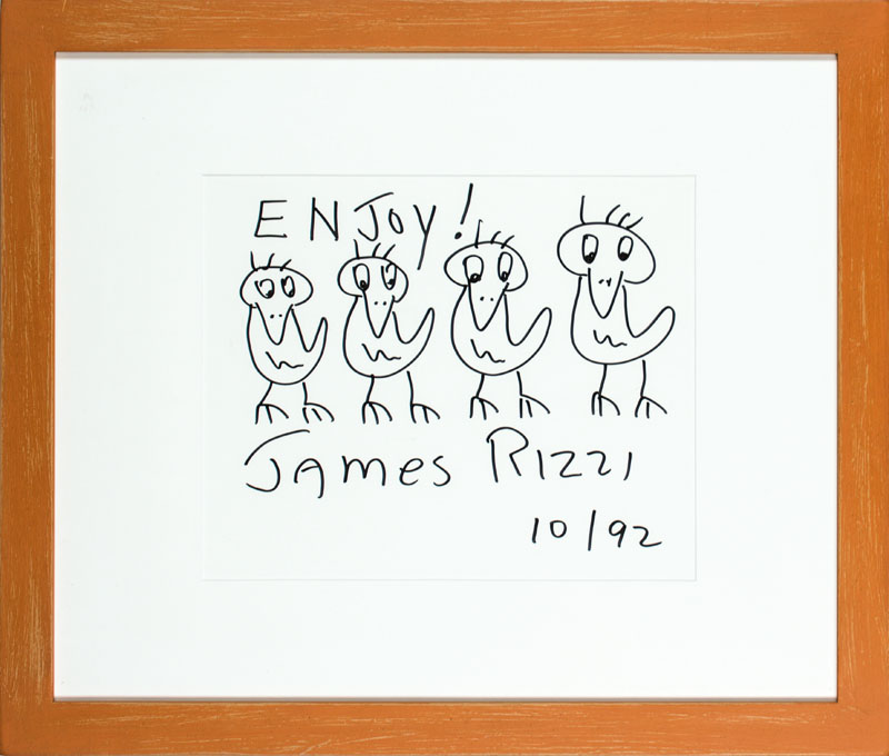 Detail a: James Rizzi, 1950-2011, Rizzi Birds, Filzstiftzeichnung, handsign., dat. 10/92, Motiv 26,5x36,5 cm, unter Glas gerahmt, gesamt 56x66 cm
