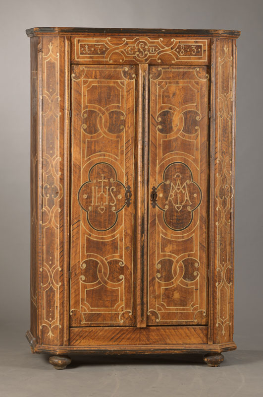 Bauernschrank, alpenländisch, Österreich, 2.H.18.Jh., dat. 1783, Weichholz gefaßt, in orig. Fassung nur leicht aufgefrischt, typische ...