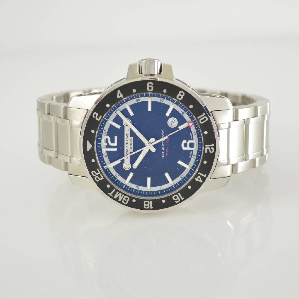 RAYMOND WEIL GMT Herrenarmbanduhr Modellserie Nabucco, Schweiz um 2010, Automatik, Ref. 3800, verschr. Edelstahlgeh. inkl. orig. Gliederband m. dopp. ...