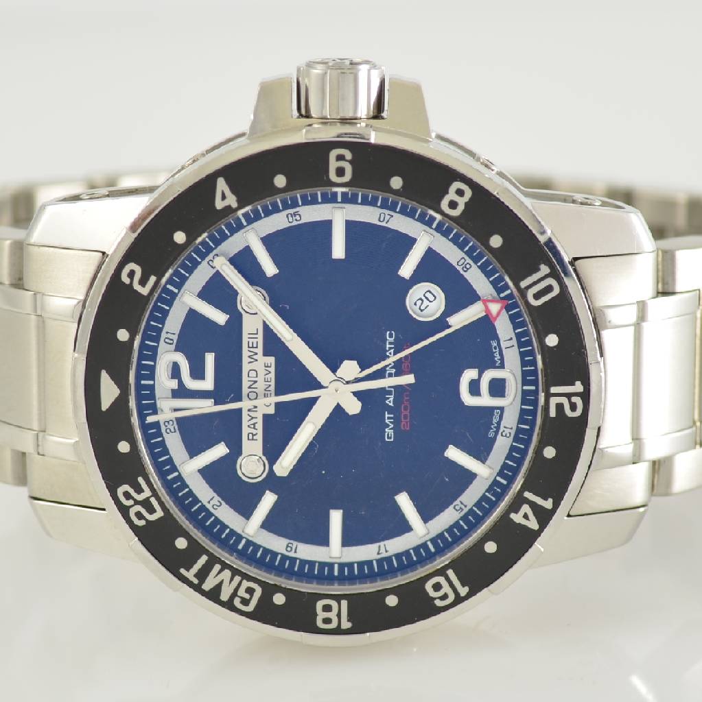 Detail a: RAYMOND WEIL GMT Herrenarmbanduhr Modellserie Nabucco, Schweiz um 2010, Automatik, Ref. 3800, verschr. Edelstahlgeh. inkl. orig. Gliederband m. dopp. ...