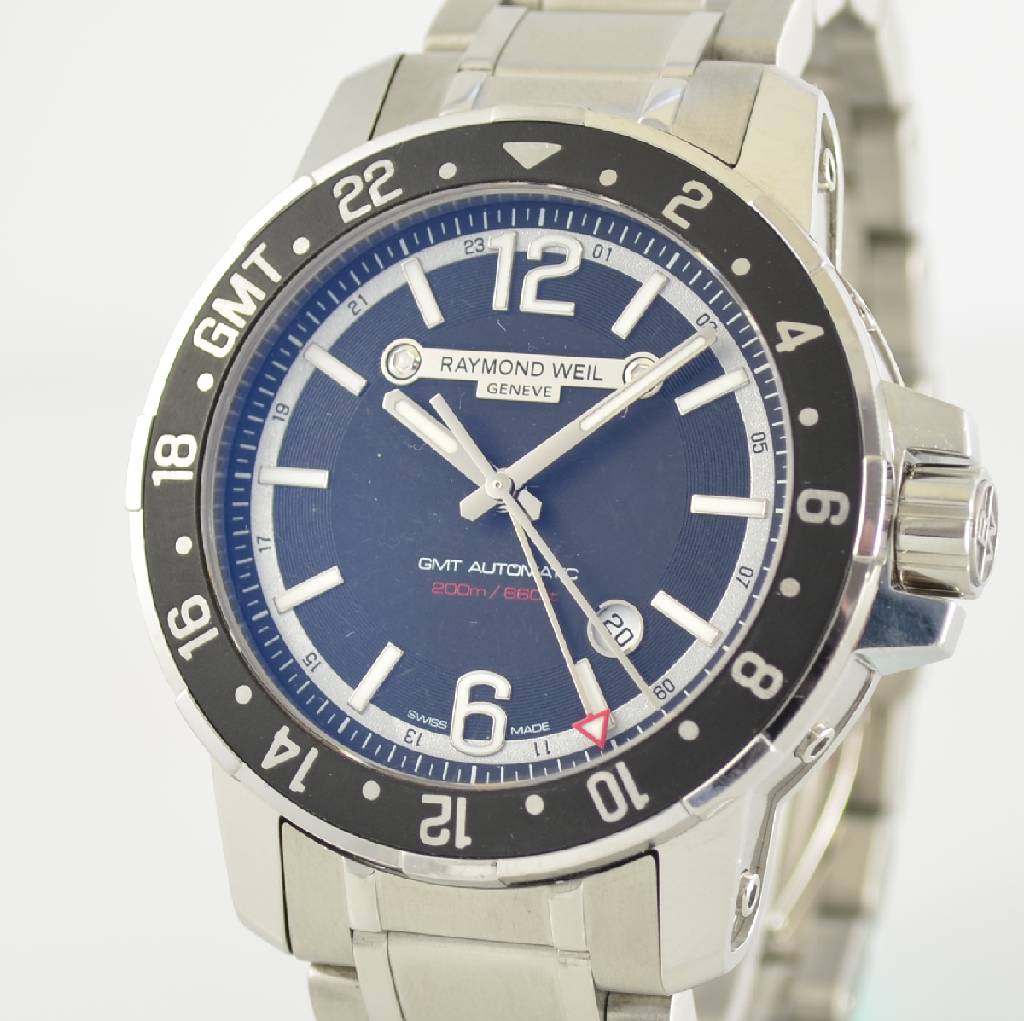 Detail c: RAYMOND WEIL GMT Herrenarmbanduhr Modellserie Nabucco, Schweiz um 2010, Automatik, Ref. 3800, verschr. Edelstahlgeh. inkl. orig. Gliederband m. dopp. ...
