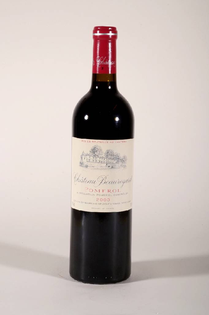 1 Flasche 2003 Chateau Beauregard, Pomerol, ca. 75 cl, 13 % Vol., Füllstand: ca. into neck, unverkostet, sehr guter Erhaltungszustand, ...