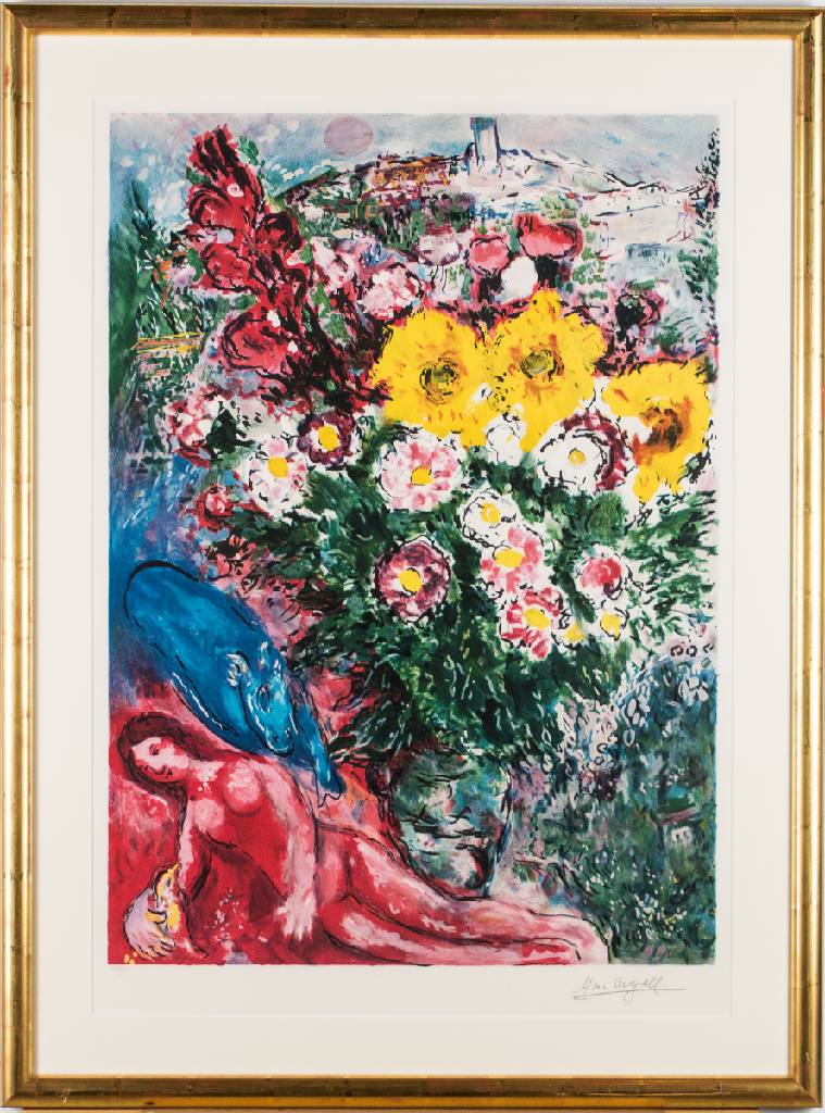 Detail a: Marc Chagall, 1887-1985, Les Soucis, Farblithographie, im Druck sign., num. 178/500, Blattgr. 100x73 cm, unter Glas gerahmt