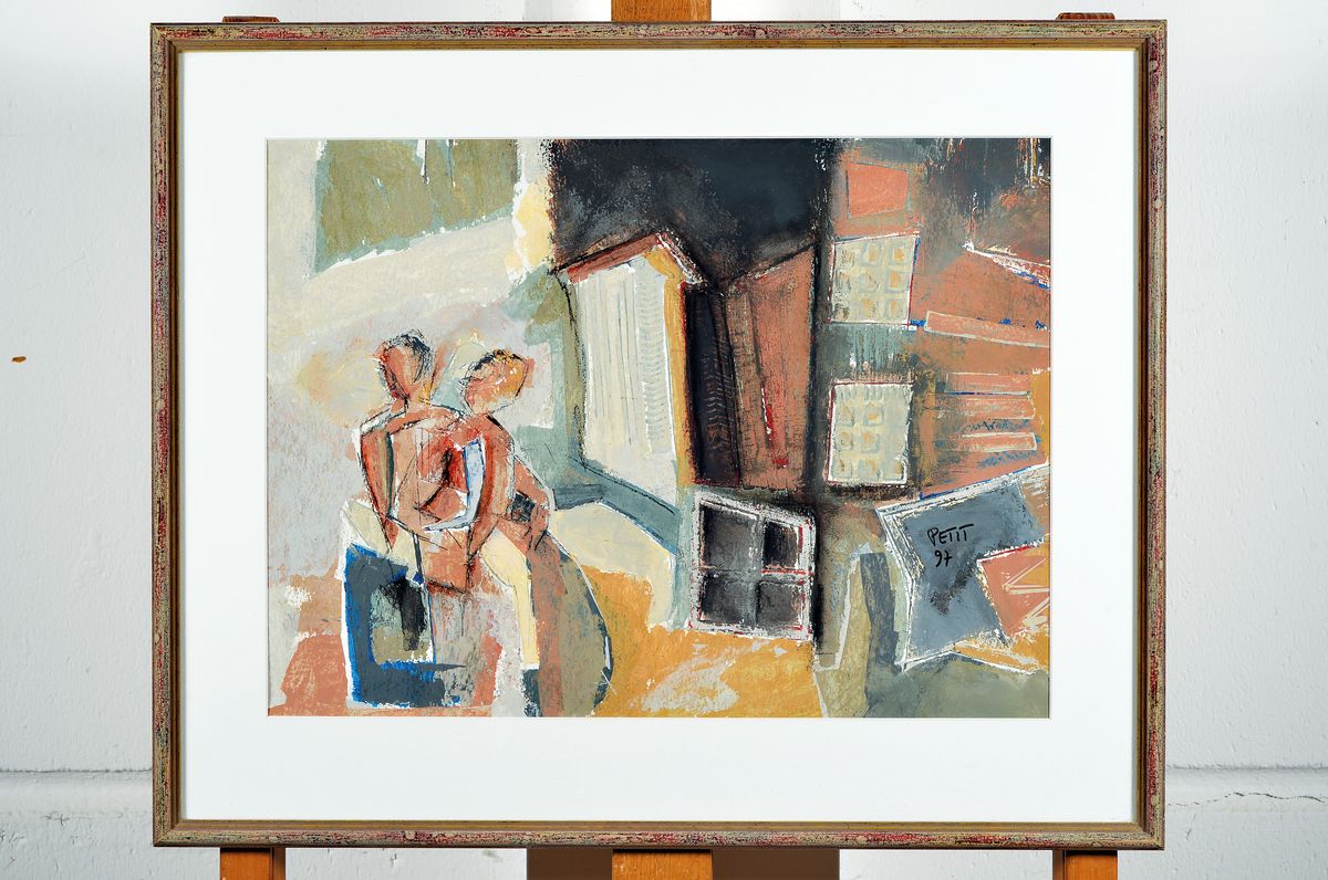 Detail k: Jean-Guillaume Petit, geb. 1948 Arles, Scène d´Interieur, Acryl/Papier, sign., dat. (19) 97, verso Echtheitszertifikat des Künstlers, Blattgr. ...