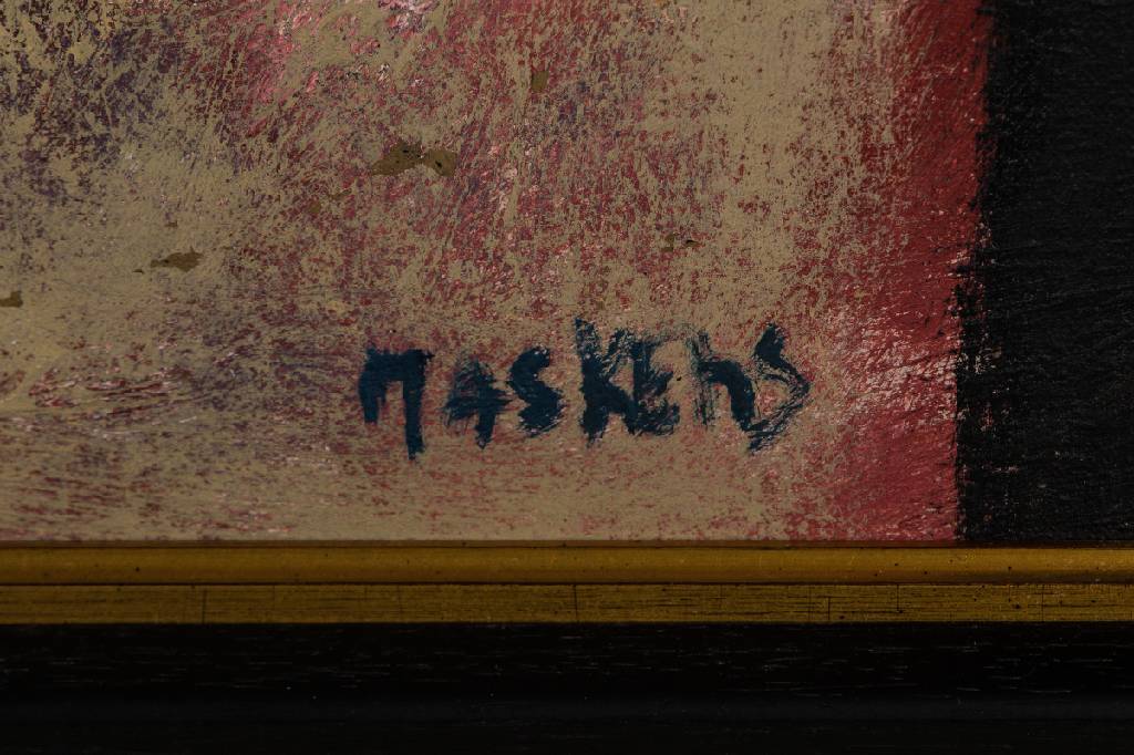 Detail a: Maskens, zeitgenössischer Künstler, pastose Acryltechnik/Lwd, sign., 100x80 cm, Rahmen