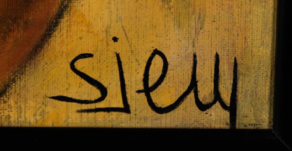 Detail b: Sjem, belgische Künstlerin, Menschenmenge, Acryl/Lwd, sign., 100x80 cm, Rahmen