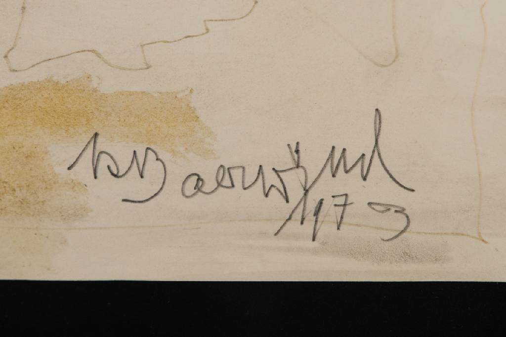 Detail a: Rudi Baerwind, 1910-1982 Mannheim, Bachus, Mischtechnik/Papier, handsign., betitelt, dat.1973, Blattgr. 48x61 cm, unter Glas gerahmt