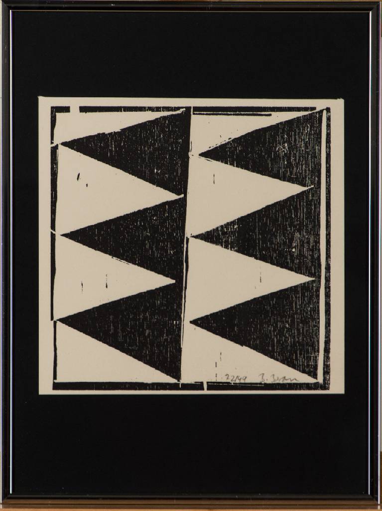 Detail c: Barbara Beran, geb. 1942 Münster, 7 Holzschnitte: Geometrische Serie in schwarz/weiß, je handsign., je num. 22/49, je ca. 23,5x24 cm, unter Glas ...