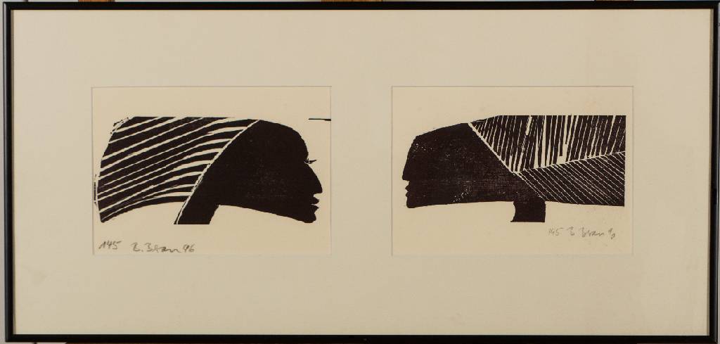 Detail d: Barbara Beran, geb. 1942 Münster, 7 Holzschnitte: Geometrische Serie in schwarz/weiß, je handsign., je num. 22/49, je ca. 23,5x24 cm, unter Glas ...