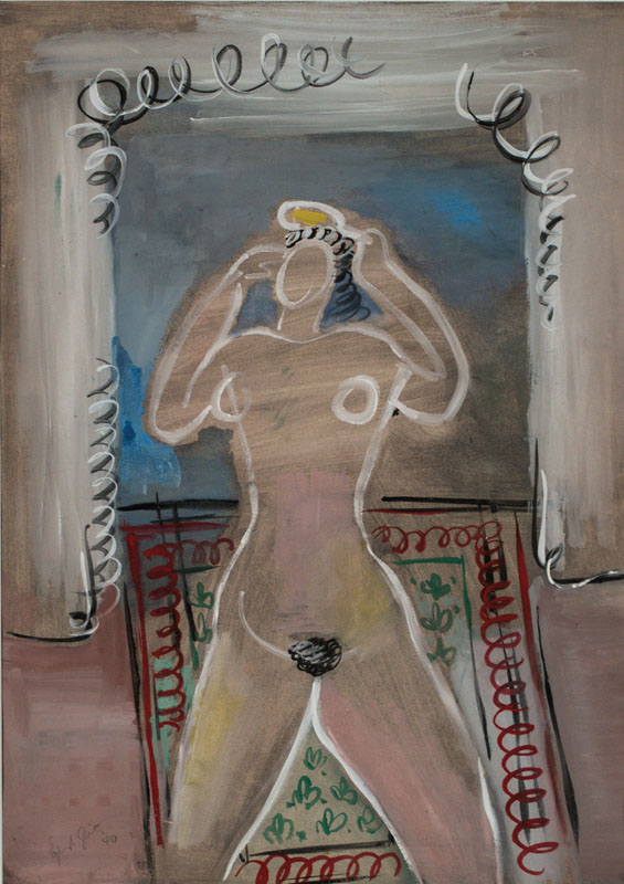 Ernst Geitlinger, 1895 Frankfurt am Main - 1972 Seeshaupt, Vor geöffnetem Fenster, Tempera auf Papier, sign., verso dat. 1940 Seehaupt, betitelt, ...