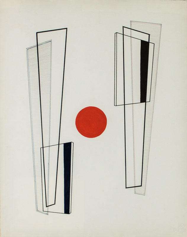 Ernst Geitlinger, 1895 Frankfurt am Main-1972 Seeshaupt, Roter Punkt, Tempera/Bleistift auf Papier, verso sign., dat. 1965, WVZ-Nr: P 779, Blattgr. ...