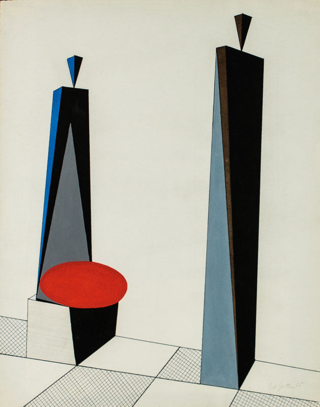 Ernst Geitlinger, 1895 Frankfurt am Main-1972 Seeshaupt, Gespräch am roten Tisch bzw. Gespräch II, Tempera/Bleistift auf Papier, sign., dat. 1965, ...