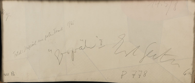 Detail a: Ernst Geitlinger, 1895 Frankfurt am Main-1972 Seeshaupt, Gespräch am roten Tisch bzw. Gespräch II, Tempera/Bleistift auf Papier, sign., dat. 1965, ...