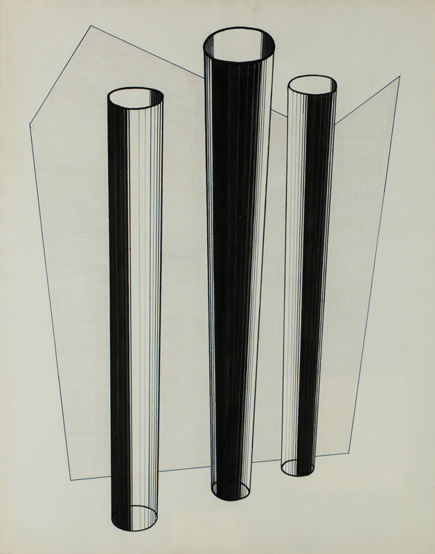 Ernst Geitlinger, 1895 Frankfurt am Main-1972 Seeshaupt, Drei Säulen, Mischtechnik auf Papier, verso sign., dat. 1965, WVZ-Nr: P 789, Blattgr. 69x55 ...