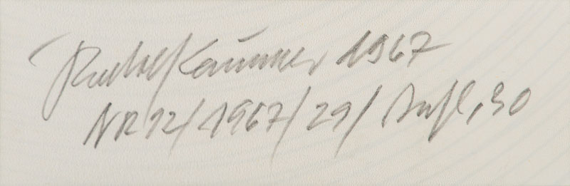 Detail a: Rudolf Kämmer, geb. 1935 Rudolstadt, Schüler von Ernst Geitlinger, hier: Nr. 12/1967/29, Farbserigraphie in Weiß und Schwarz, verso handsign., ...
