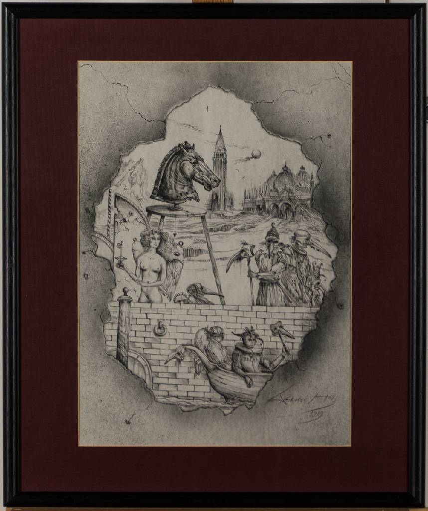 Werner Holz, 1948 Grünstadt-1991 Ludwigshafen, Karneval in Venedig, Bleistiftauf Lithographie, handsign., dat. 1989, Blattgr. 50x38 cm, dazu ...
