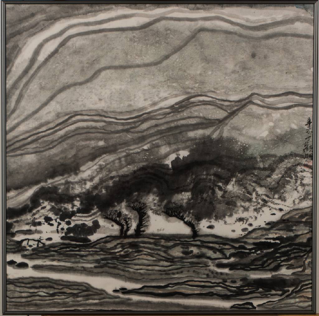 chinesischer Künstler, Aquarell/Papier, gestempelt, handsign., verso zusätzlich sign.,Blattgr. 66x66 cm, unter Glas gerahmt