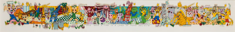 James Rizzi, 1950-2011, Once upon a time, 3D Lithographie, num. 26/350, dat. 1992, handsign., ca. 15x100 cm, unter Glas gerahmt, inkl. Zertifikat