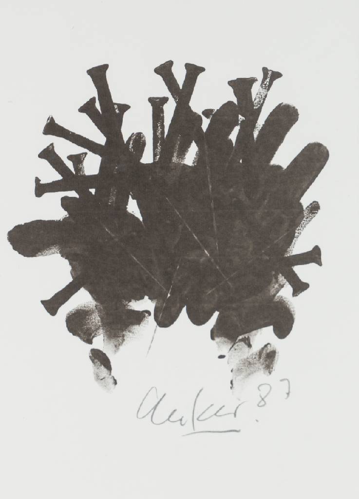 Günther Uecker, geb. 1930, Offset-Print, handsign, dat. 87, Blattgr. 30x21 cm, unter Glas gerahmt