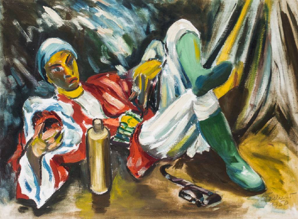 Ludwig Fellner, 1917-2006 Neustadt/Wstr., Exotischer Mann pausiert, Öl/Lwd, sign., dat. 1950, ca. 72x92 cm, Rahmen