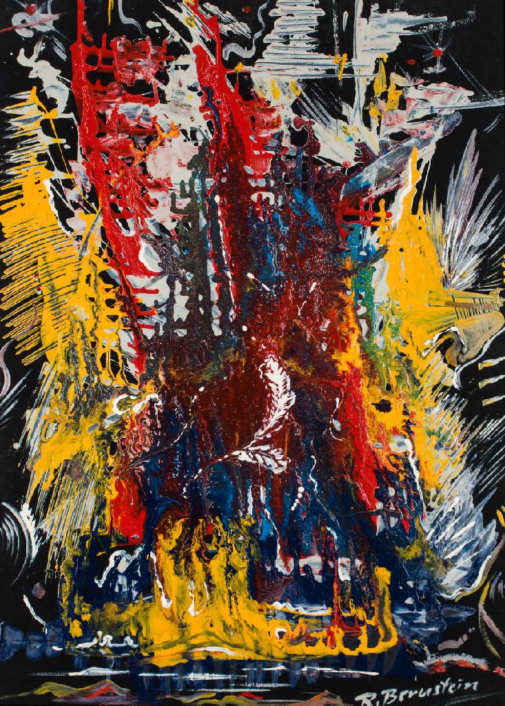 Rudi Bernstein, geb. 1950 Mannheim, Transposition verzehrender Flammen, Lackfarbenauf Karton, sign., um 1970/80, ca. 90x63 cm, Rahmen