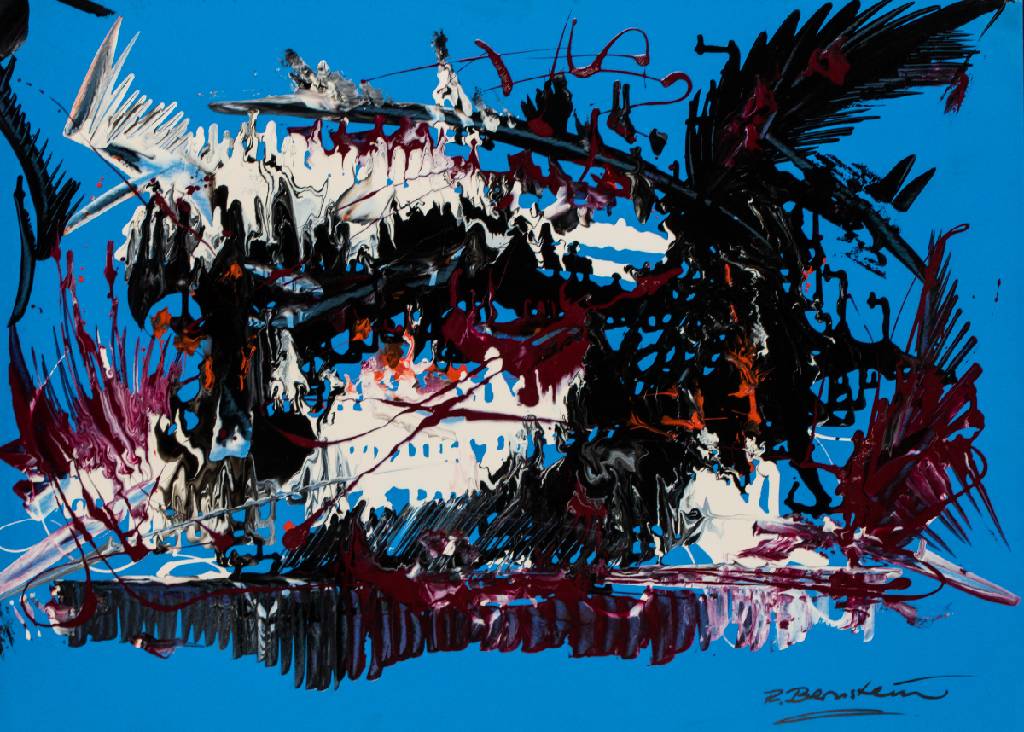 Rudi Bernstein, geb. 1950 Mannheim, Liebespaare auf Wolke sieben, Lackfarben auf Karton, sign., um 1970/80, ca. 66x90 cm, Rahmen