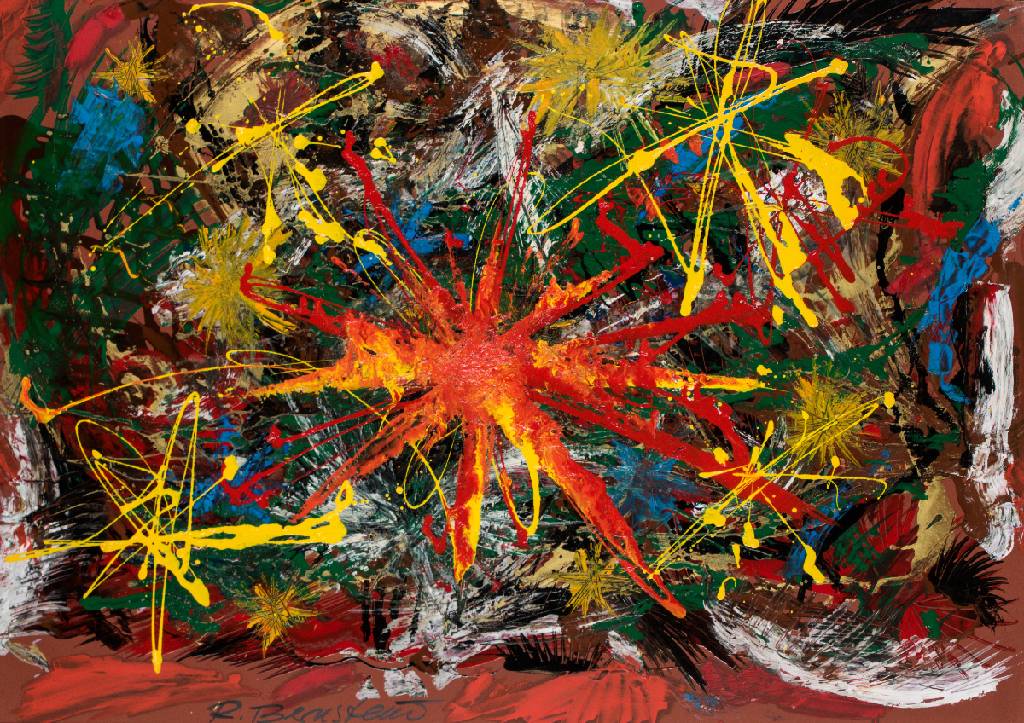 Rudi Bernstein, geb. 1950 Mannheim, Farbexplosion, Lackfarben auf Karton, sign., um 1970/80, ca. 66x90 cm, Rahmen