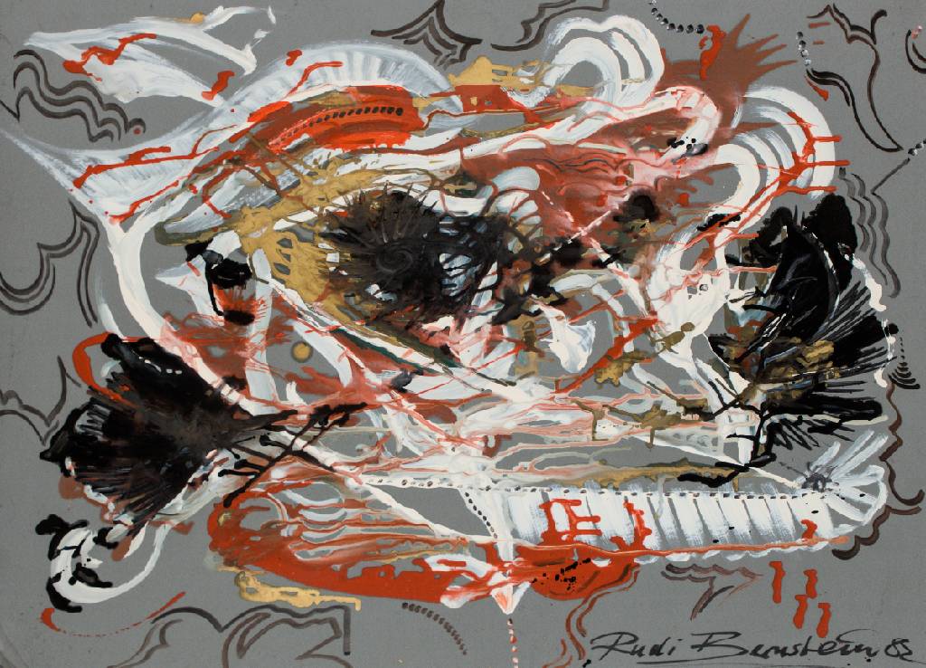Rudi Bernstein, geb. 1950 Mannheim, Farbtumulte, Lackfarben auf Karton, sign., dat. 1983, ca. 65x85 cm, Rahmen